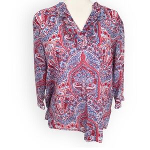 Talbots Ruffle Trim V Neck Popover Top Size M